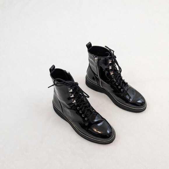 MICHAEL Michael Kors Women's Haskell Platform Combat Boots Patent Leather Black - Picture 4 of 15